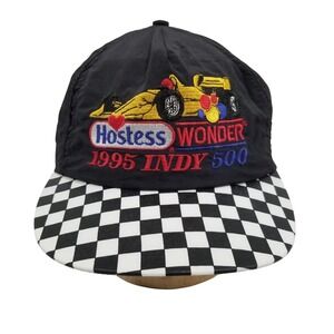 Hostess Wonder Vtg 1995 Indy 500 Racing Cap Black Checkered Bill Snapback